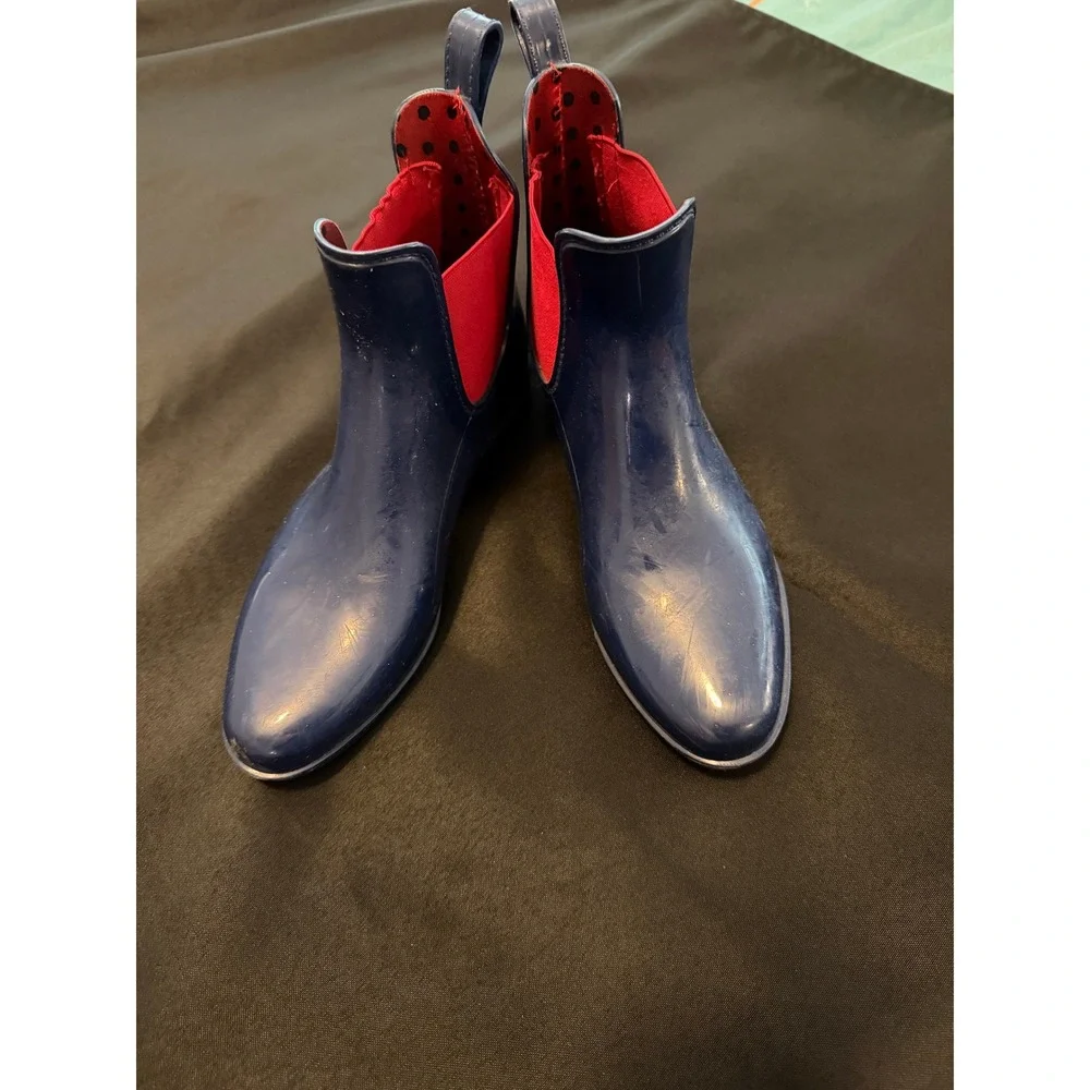 Lauren Ralph Lauren Tally Navy Blue Red Chelsea Rain Boots Womens 9 Polka Dot